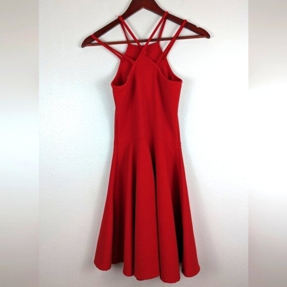 Gaze USA Small Bright Red Strappy Lattice Mini Dress Flirty Fit and Flare‎ - Picture 5 of 8